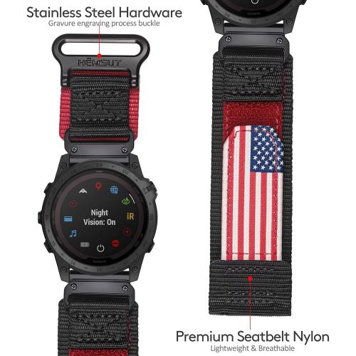 Compatible With Garmin Watch Band, Super Rugged Nylon Sports Strap With Woven Loop Design For Fenix/Forerunner/Approach/MARQ/Quatix/D2 Series, Tough Replacement Band For Men Women