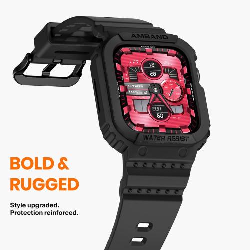 amBand E1 Sport Case Band for Apple Watch Ultra 3/2/1 & SE 3/2/1 & Series 11 10 9 8 7 6 5 4 3 49mm 46mm 45mm 44mm 42mm 41mm 40mm 38mm, Shockproof & Scratch Resistant Rugged Bumper for Men Women