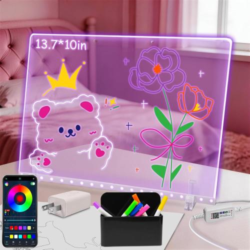 LED Note Board with App Control, 7 Colors 13.7x10 Light Up Acrylic Dry Erase Board, Drawing & Writing Board, Perfect Holiday Gift for Christmas Kids Girls