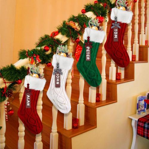 XIMISHOP 4PACK Christmas Stockings,18Inches Large Cable Knitted Stocking Personalized Xmas Hanging Stocking Decorations with for Holiday Christmas Party Family Decor(Green Red White
