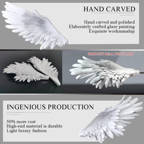 SUN RDPP Angel Wings Wall Decor, 3D Large White Angels Wings Wall Sculptures Art Decor, Angel Wings Statue Ornament for Wall Living Room Bedroom