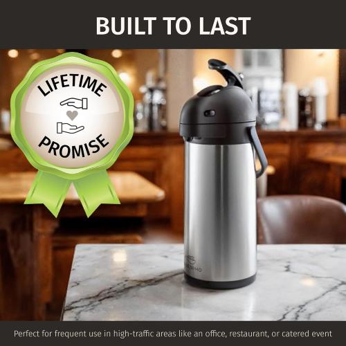 Cresimo Coffee Carafe with Pump - 102oz / 3L Airpot 12 Hours Large Hot Water Carafe, Cocoa Dispenser for Parties - Tea Flask, Insulated Stainless Steel Air Pots for Hot Beverage Dispenser -Coffee Pump