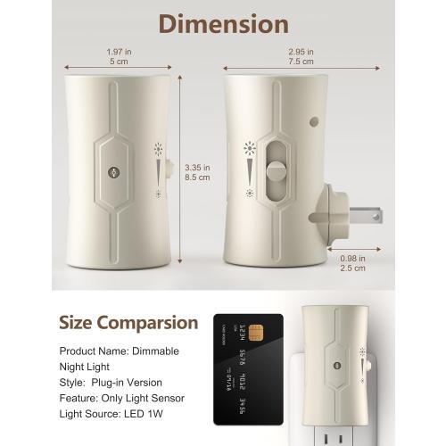Night Light, LED Night Lights Plug into Wall, [2 Pack] Warm White 3000K, 0-100LM Adjustable Brightness Light Sensor Nightlights Plug in Wall for Hallway, Bathroom, Adults, Neutral Beige