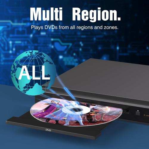 MEGATEK Region-Free HDMI DVD Player for TV, Compact CD/DVD Player for Smart TV, USB Port, Plays All Region DVDs & Multi Formats, Metal Housing, HDMI/RCA Cables & Remote Included