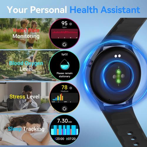 Black 1.3 Fitpolo Smart Watch for Men Women,1.3 AMOLED Touchscreen Fitness Tracker, Make/Answer Calls, Heart Rate SpO2 Monitor, IP68 Waterproof, Sleep & Activity Tracking Smartwatch for Android Phones iPhone