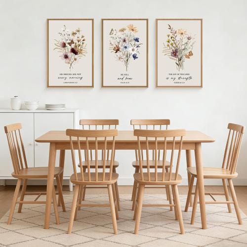 Boho Christian Floral Scripture Wall Art Set of 3, Bible Verse Flower Painting, Religious Wildflower Artwork for Living Room, Bedroom, Fireplace, Modern Botanical for Home Decor- 24X36