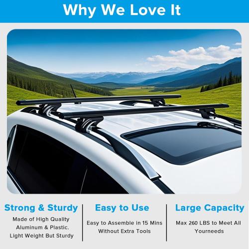 Black 56 Roof Rack Cross Bars 56, Universal Aluminum Roof Top Cross Bar Set, 260 lbs Load Capacity, Suitable for Raised Side Rails (with Gap Design),Black