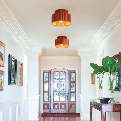 Nordic Round Semi Flush Mount Ceiling Light Vintage Small Hallway Lamp Fixtures Kitchen Ceiling Mount Light Orange Red Resin Close to Ceiling Lamp Modern Bathroom Overhead