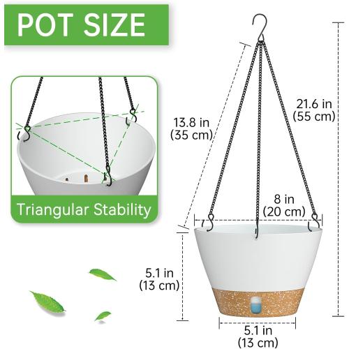 Hanging Planters for Indoor Plants, Hanging Baskets for Plants Outdoor with Visible Water Level, Hanging Flower Pots with Drainage Holes & Removable Tray(2 Pack, White)
