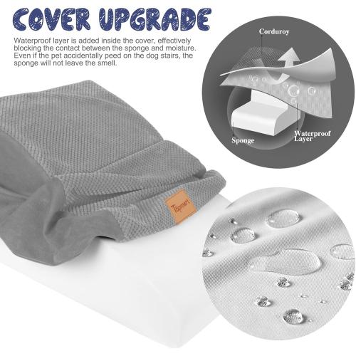 Color Grey Topmart High Density Extended Foam Dog Ramp&Steps 2 Tiers,11.8 High,Non-Slip Dog Stairs,Soft Foam Pet Ladder with Waterproof Cover,Best for Injured,Older Cats,Pets with Joint Pain