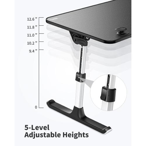 SAIJI Height & Angle Adjustable Laptop Stand for Bed, Lap Desk Bed Tray Table, Light Weight Foldable Portable Laptop Table for Couch Sofa Chair Floor Desk for Adults, Kids (Black)