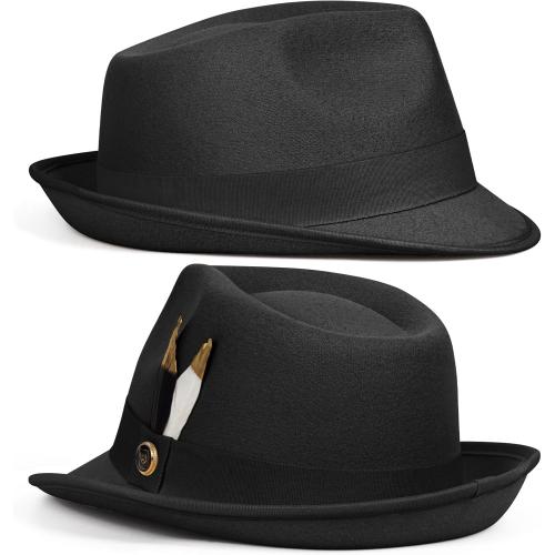 FADACHY Fedora Hats for Men & Women Short Brim Felt hat Trilby Fedora with Feather Panama Dress Hat