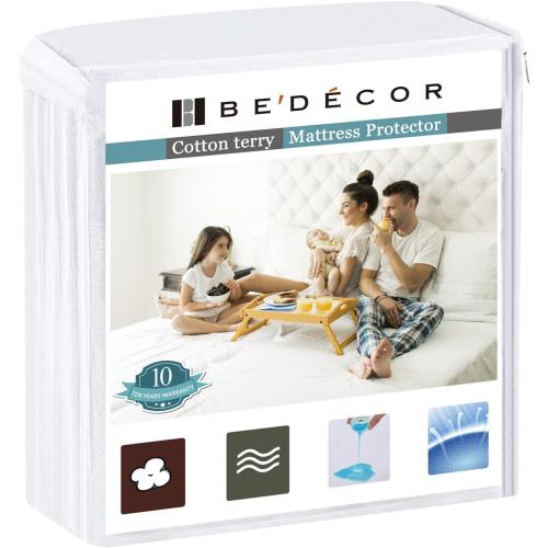 Bedecor Queen Waterproof Mattress Protector,Pee and Liquid Proof Cover for Pets, Elderly, and Incontinence, Fitted Deep Pocket for 9-18 Inch Deep
