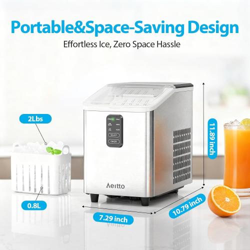 Ice Maker Countertop 26lbs/24H, Portable Ice Makers 8 Ice Cubes Ready in 6 Mins, 2 Sizes of Bullet Ice Ice Machine with Basket & Scoop, Auto Self-Cleaning