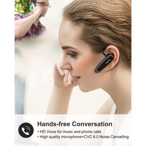 New Bee Bluetooth Earpiece V5.0 Wireless Handsfree Headset with Microphone 24 Hrs Driving Headset 60 Days Standby Time for iPhone Android Samsung Laptop Trucker Driver (Black)