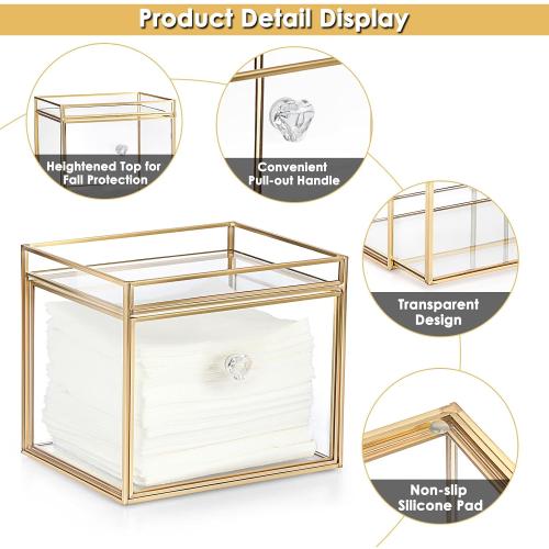Sumnacon Disposable Face Towel Holder Glass Facial Towel Holder with Drawer