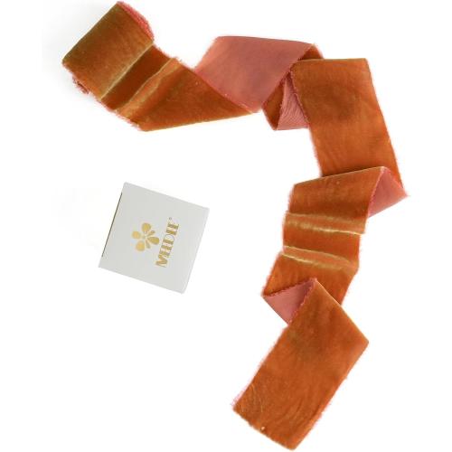 MEEDEE Cinnamon Velvet Ribbon - 3 Inch Fringe, Raw Edge Silk Velvet Ribbon for Wreaths, Flower Bouquets, Dress Sash, Baby Showers, Wedding Decor (3 Yards)