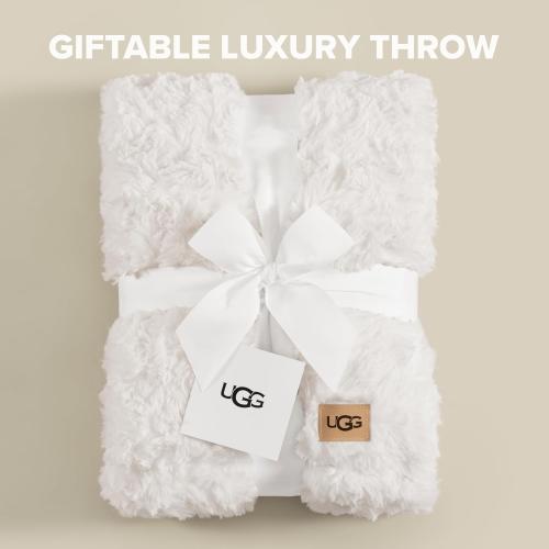 UGG Adalee Faux Fur Throw Blanket Luxury Lightweight Cozy Soft Throw for Couch Bed or Chair Hypoallergenic Machine Washable Double-Sided Fluffy Blanket Home Decor, 50-inch x 70-inch, Natural White