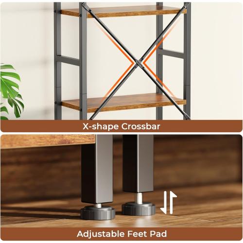 SUPERJARE Triple 4 Tier Bookshelf, Bookcase with 11 Open Display Shelves, Wide Book Shelf Book Case for Home & Office, Rustic Brown