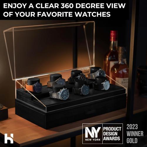 Holme & Hadfield Premium 7-Slot Wooden Watch Display Case – Large Handcrafted Men’s Watch Box with Accessory Drawer, Hinged Cover, Leather Lining – Birthday Gift for Men – Luxury Built to Last