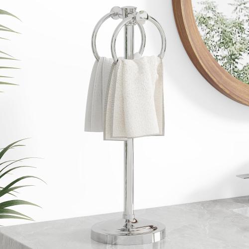 Hoimpro Hand Towel Holder Stand Bathroom Countertop Towel Bar Rack Chrome