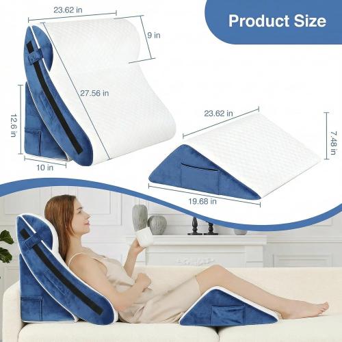 4Pcs Orthopedic Bed Wedge Pillow Set for Post Surgery, Gel-Infused Memory Foam Layer Wedge Pillow for Sleep Apnea, Leg, Knee, Back, and Arm Support, Sit up Pillow for Bed