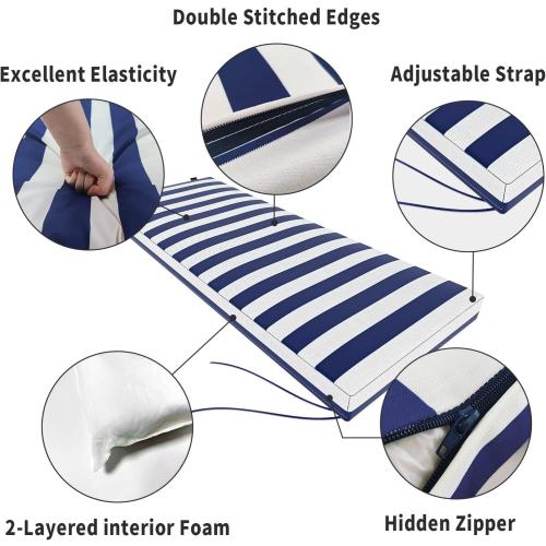 PNP FKJP Outdoor Bench Cushion 48 x 18 x 3, Waterproof Patio Furniture Cushions,Outdoor Porch Swing Cushion (Blue White)