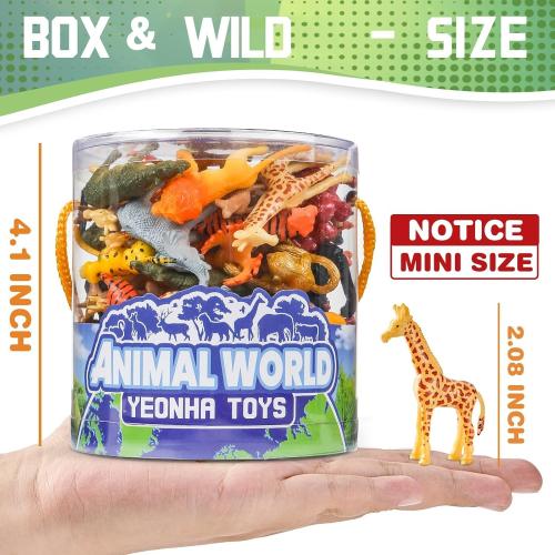 Yeonha Toys 60 Piece Mini Zoo Animal Toy with Gift Box, Realistic Small Plastic Animal Figure Sensory Bins, Jungle Party Favors, Cupcake Topper, School Education, Birthday Gifts for Kids Toddlers