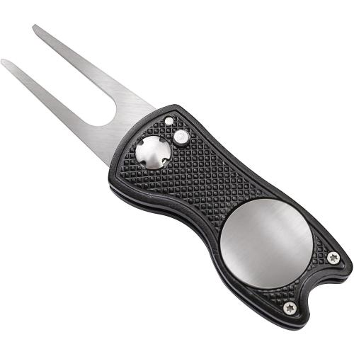 VIVIDLY Black 16 x 24 Waffle Pattern Tri-fold Golf Towel Set | Golf Club Brush | Golf Divot Tool