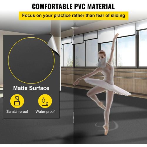 PVC Dance Floor, 6.6x3.9ft, 0.06in Thick, Black/Grey Reversible, Non-Slip, Ballet, Jazz, Hip Hop, Modern Dance, Home, Studio, Gym