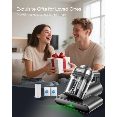Teant Bed Mattress Vacuum, 18 kPa & Green Light Dust Detection, MV-Grey | 2-Speed Bed Vacuum Cleaner with 253.7nm UV-C & Ultrasonic, LED Display, 149℉ Heat, HEPA, Aroma & Anion for Bed Sofa Pet Hair