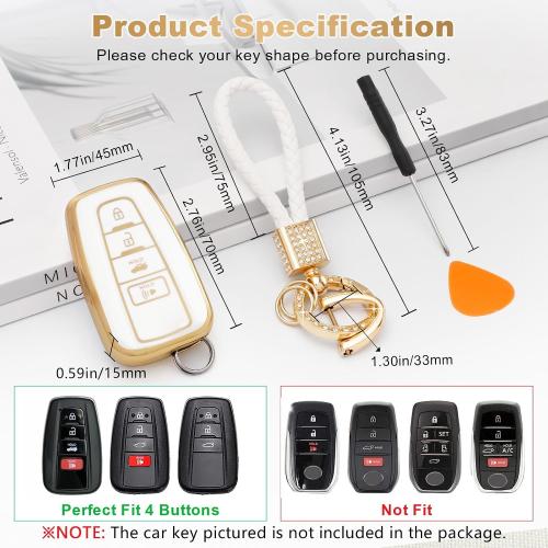 PIFOOG Key Fob Cover for Toyota RAV4 Camry Highlander Corolla 4Runner Prius Avalon CHR 4 Button Keys Case