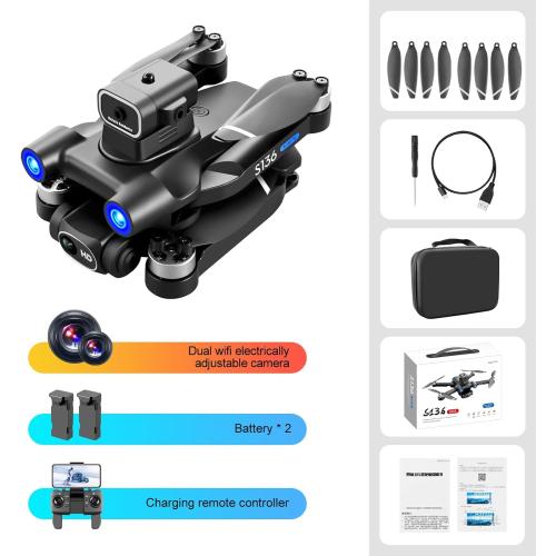 New S136 Drone with HD Electric Zoom Lens FPV Mode Brushless Motor GPS Smart Avoid Noise Barrier Function Foldable Outdoor Aerial Ranging RC Airplane Quadcopter