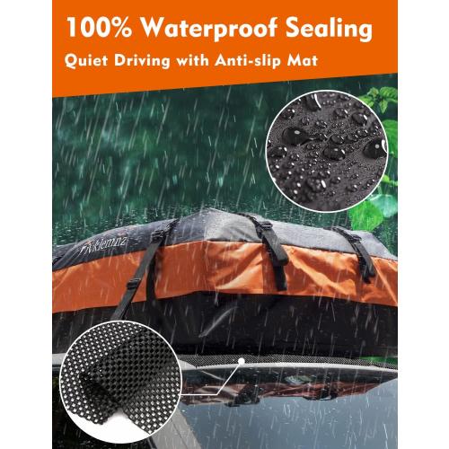 FIVKLEMNZ Car Rooftop Cargo Carrier Roof Bag Waterproof for All Top of Vehicle with/Without Rack Includes Topper Anti-Slip Mat   Reinforced Straps   6 Door Hooks   Luggage Lock
