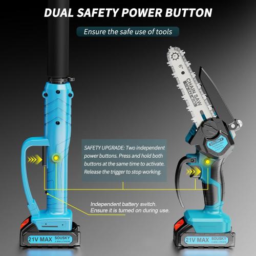 2-in-1 6 In Mini Chainsaw & Electric Pole Saw, Electric Pole Saws for Tree Trimming, 21V Cordless Battery Chainsaw Powered with 2 Batteries, Lightweight Tree Trimming Tool for Small Branches