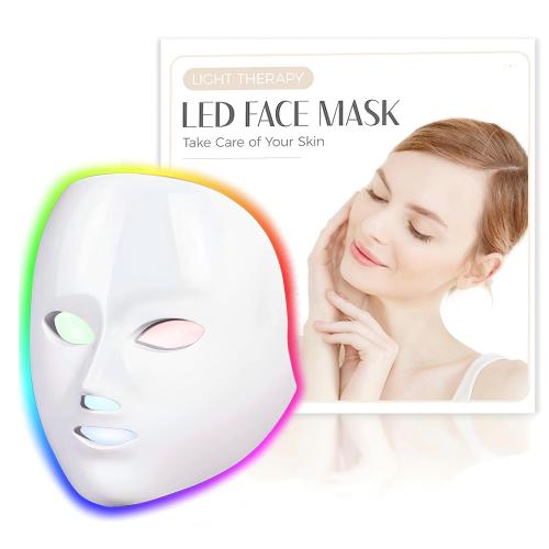 LED Face Mask Light Therapy, Red Light Therapy Mask with 7 Colors, 850nm Infrared & Red Light Therapy for Face, Portable Anti-Aging Skin Rejuvenation Tool with Timer for Home Use