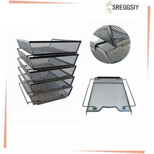 5 Tier Letter Tray Desk File Organizer,Metal Paper Organizer for Office Supplies,Black