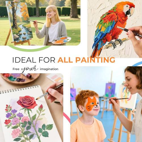 Nicpro 12PCS Artist Paint Brush Set, Craft Paint Brushes for Acrylic Painting, Oil, Watercolor, Gouache, Tempera, Face, Body, Fabric, Model, Art Supplies Paintbrushes for Artists Beginners (Wood)