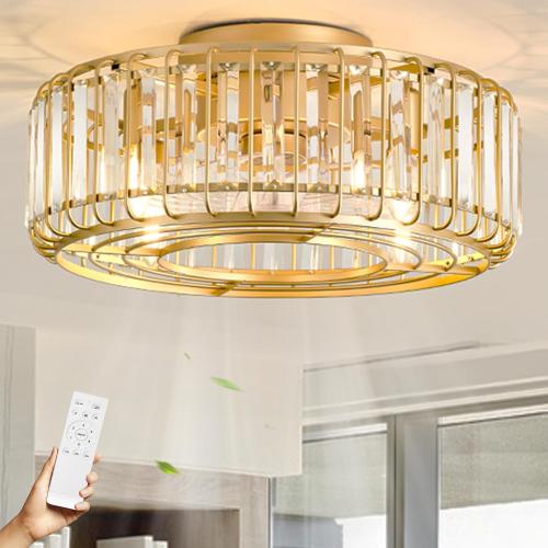 Fandelier Ceiling Fan with Lights and Remote,19 E12 Chandelier Ceiling Fan with Light, 6 Speed 3 Timer Quiet Caged Ceiling Fan with Lights for Bedroom,Living Room,Kitchen,Farmhouse (Gold)