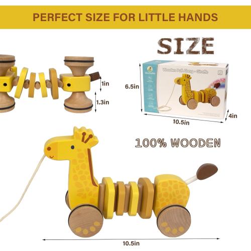 Baby Toys Car,Wooden Pull Along Toddler Toy, Developmental Toy for 1 Year Old Girl Boy Birthday Gift (Giraffe)