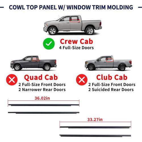 Windshield Wiper Cowl Panel Grille w/Window Trim Molding Compatible with Dodge Ram 1500 2500 3500 2009-2018,1500 Classic 2019-2024 Cowl Top Panel Replace 55112305AD 55112305AB 55112305AC