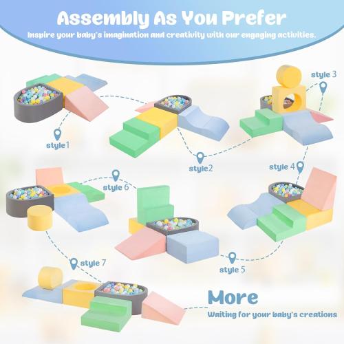 Toddler Climbing Toys Indoor, Baby Foam Climbing Blocks with Ball Pit for 1-3 Years Old, 6-Piece Soft Play Set Climbing Blocks, Climb Crawl Activity Play, Birthday (Balls not Included)