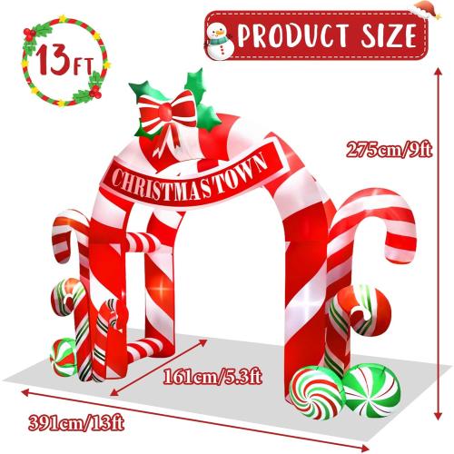 Kalolary 13FT Christmas Inflatables Archway Outdoor Decorations, Giant Xmas Candy Arch Inflatable Stereoscopic Blow up Christmas Yard Decoration with Build-in LED Lights for Garden Lawn Party Decor
