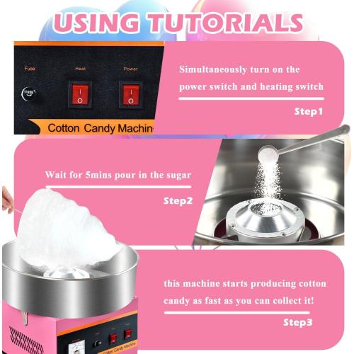 Cotton Candy Machine Commercial, 1000W Cotton Candy Maker Machine, Candy Floss Maker, with Stainless Steel Bowl, Sugar Scoop,Anti-Rust Coating, for Family Party, Kids Birthday Pink