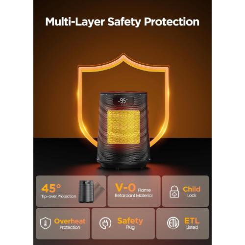 GiveBest Space Heater, Electric Portable Heaters for Indoor Use with Thermostat and Remote, 70°Oscillation, Digital Display, 12H Timer, 1500W PTC Ceramic Fast Safety Heat for Office Bedroom Home Desk