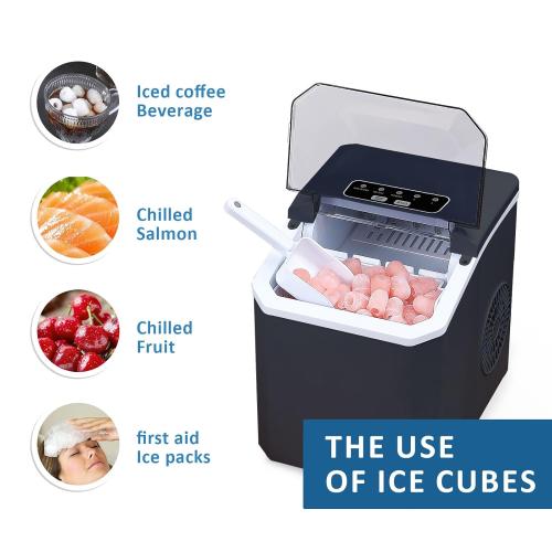 Color Black Ice Maker Countertop, 9 Cubes Ready in 6 Minutes, 26lbs in 24Hrs, Self-Cleaning Ice Machine with Ice Scoop and Basket, 2 Sizes of Bullet Ice for Home Kitchen Office Bar Party(Black)