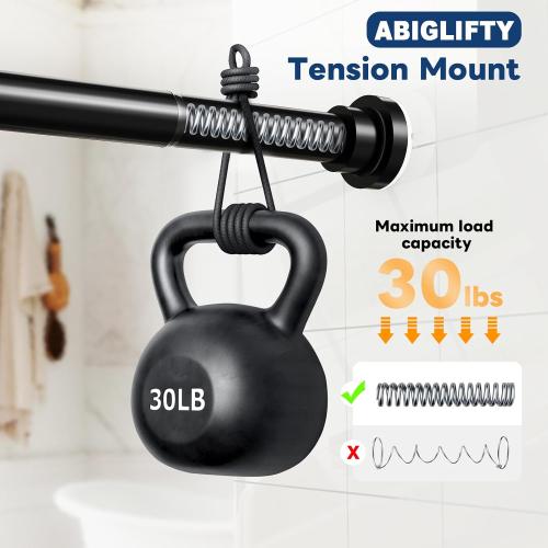 Abiglifty Black Shower Curtain Rod 30~85 Inches Adjustable Stainless Steel Shower Curtain Rods Spring Tension,Tension Curtain Rod,Non Slip,No Drilling, Sturdy and Durable.