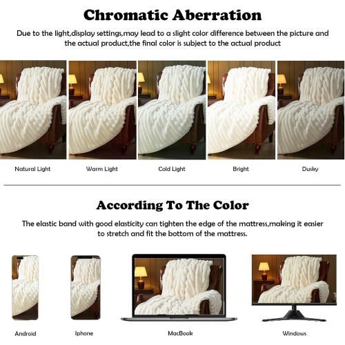 NEWCOSPLAY Faux Fur Twin Blanket Ivory 3D Ribbed Plush Thick Warm Blanket for Couch Sofa Bed 850GSM (Ivory Ribbed, Twin(60x80))