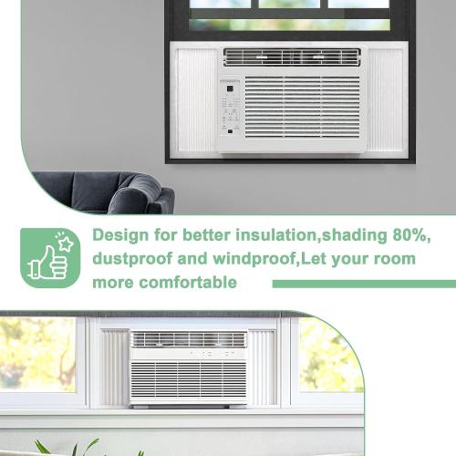 Window AC Side Panels with Frame Set,Air Conditioner Accordion Filler Curtain Replacement for Window AC Units,Fits Most 8,000 BTU Units,White,2 Pack