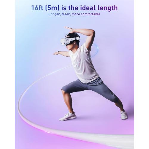 Size 16ft Maxonar VR Charging Link Cable 16FT (Next-Gen Chip) Compatible with Meta Quest 3S/Quest 3/Oculus Quest 2/Pico 4 Accessories and PC/SteamVR, Awesome Gift-5Gbps USB 3.0 to USB C Cable-White